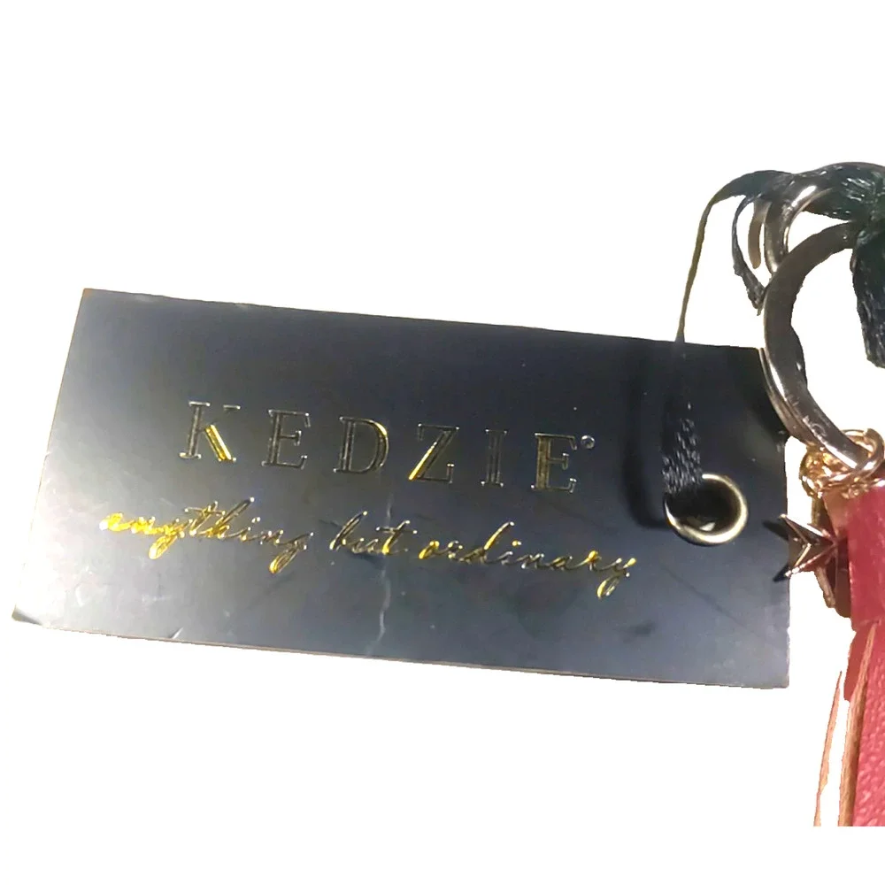 Kedzie Keychain Red Leather Fringe Gold Tone Keychain Purse Clip Star